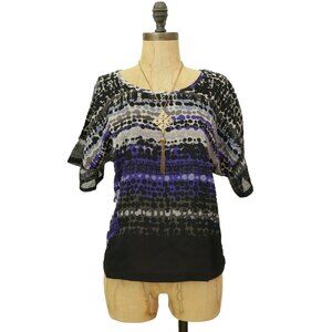Line & Dot Boxy Top M Short Sleeve Splattered Polka Dot Black Multi NEW Tag B3